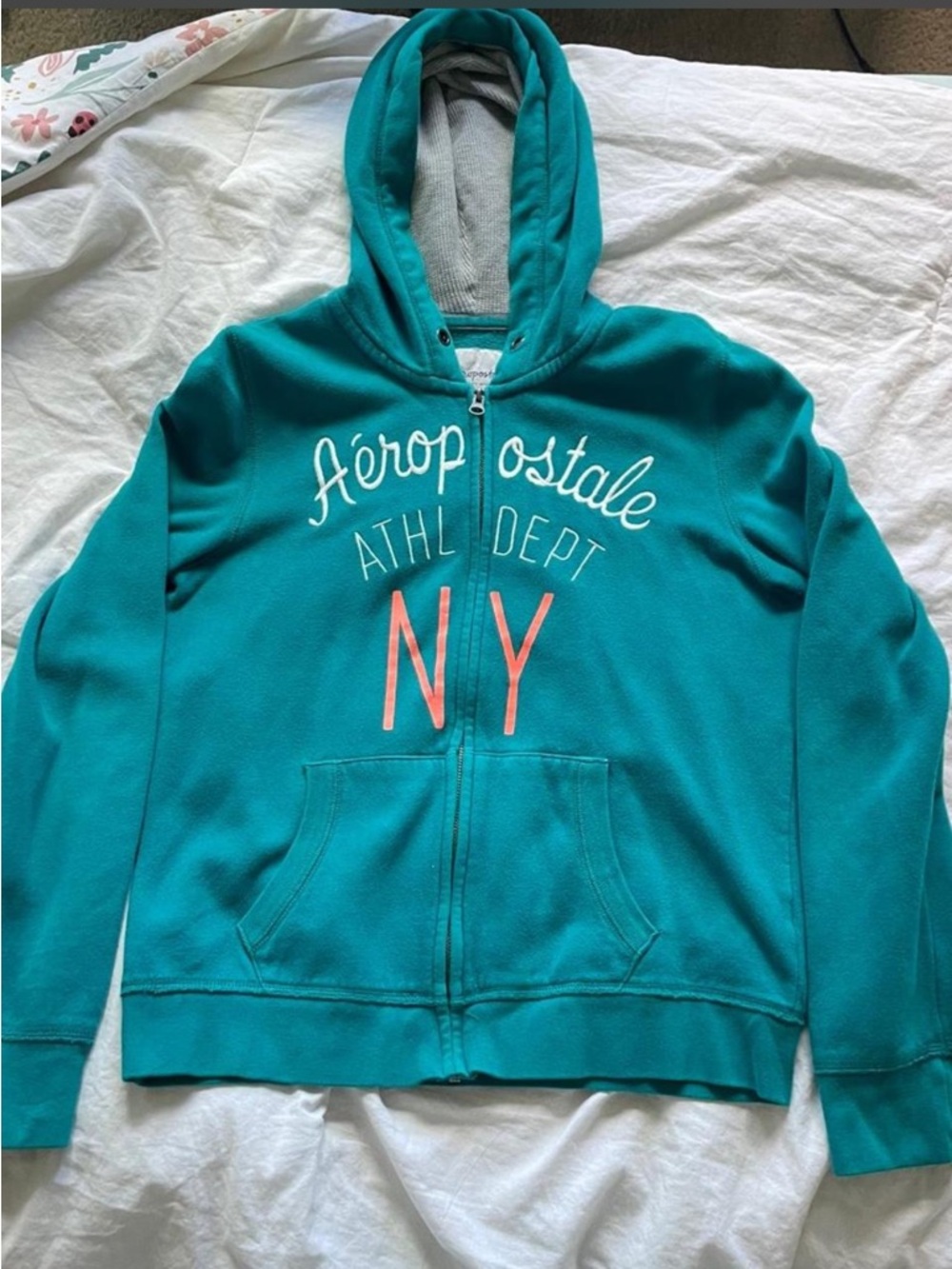Vintage Y2K Teal Aeropostale NY Zip Up Hoodie